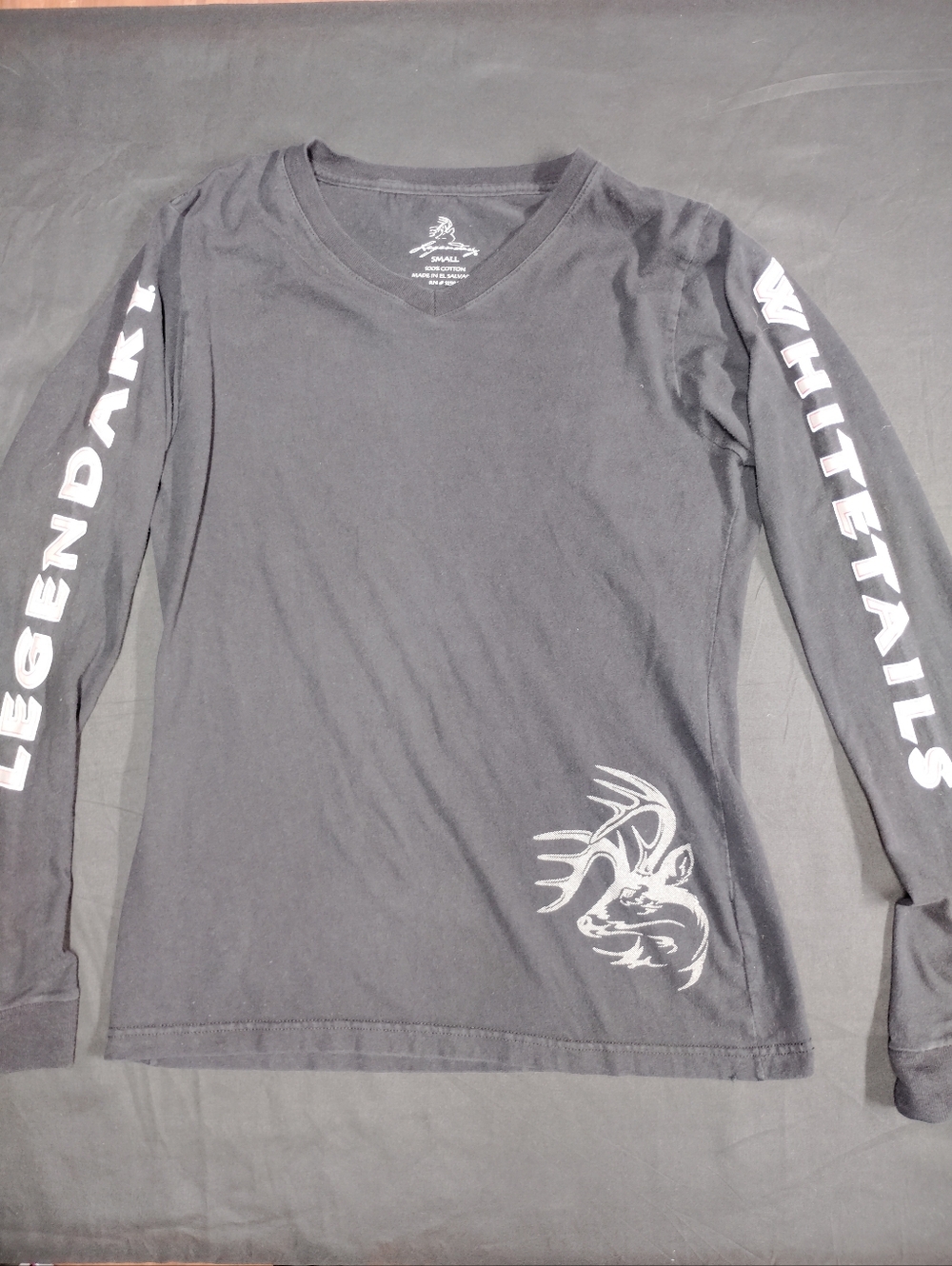 Legendary Whitetails Black Long Sleeve V-Neck Tee with White Sleeve Logo